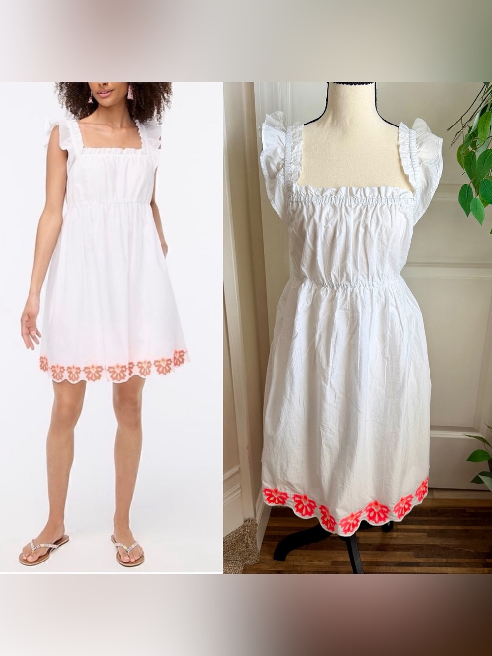 J. Crew Factory Flutter-Sleeve Neon Embroidered Mini Dress White Sz 6